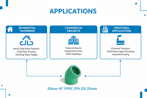 Elbow 45° PPRC PN-25 20mm Applications