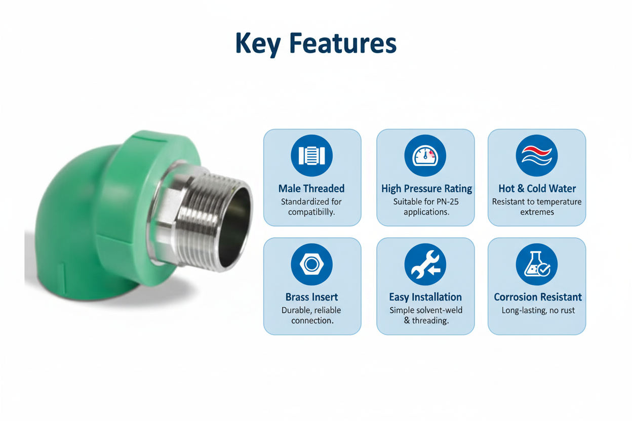 Elbow Male PPRC PN-25 20mm*1/2" Product Features