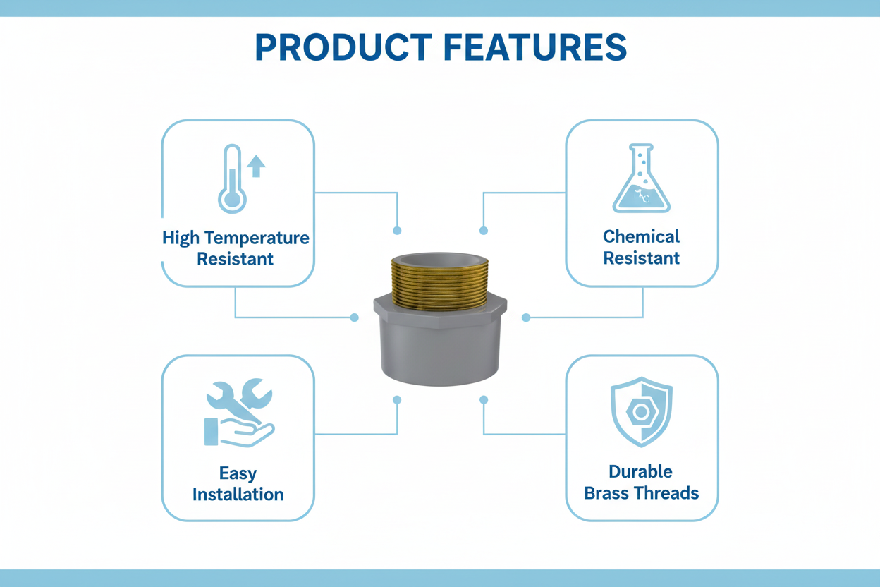 CPVC Brass Male Adapter Features - High Temperature Resistant, Chemical Resistant, Easy Installation, Durable