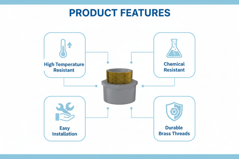 CPVC Brass Male Adapter Features - High Temperature Resistant, Chemical Resistant, Easy Installation, Durable