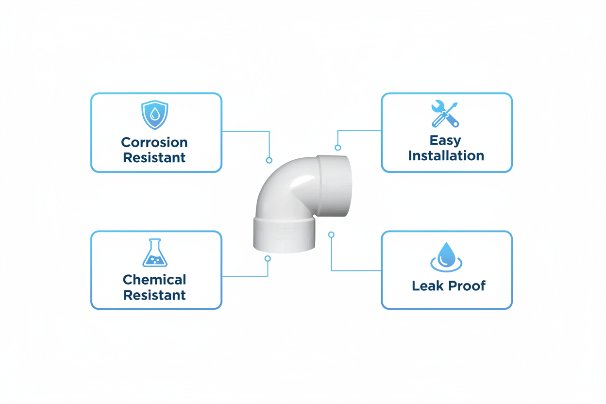 White UPVC Elbow 90° Features - Corrosion Resistant, Easy Installation, Chemical Resistant, Leak Proof