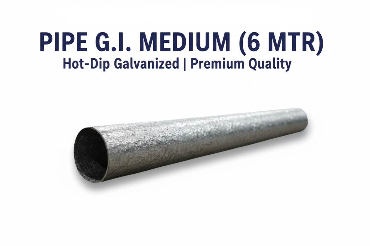 G.I. Medium Pipe 6 Mtr product banner - hot-dip galvanized, BSP threading, 6 meter length, medium grade construction, available in Karachi Pakistan