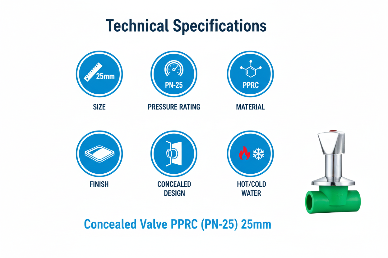 Concealed Valve PPRC PN-25 25mm Technical Specifications