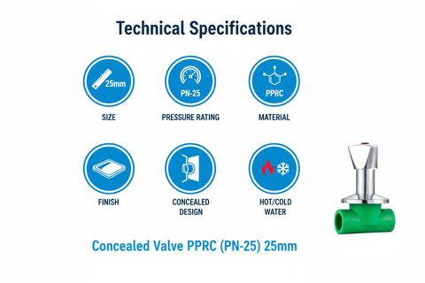 Concealed Valve PPRC PN-25 25mm Technical Specifications