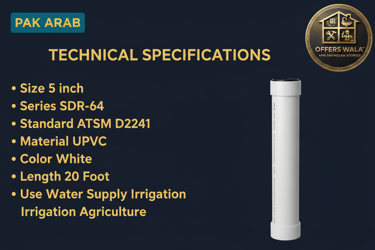 Pak Arab UPVC Pipe 5 inch SDR-64 White Technical Specifications