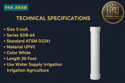Pak Arab UPVC Pipe 5 inch SDR-64 White Technical Specifications