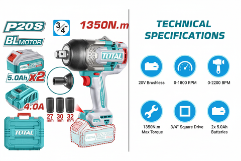 Total TIWLI20135 Technical Specifications - 20V Power, 1350N.m Torque, Brushless