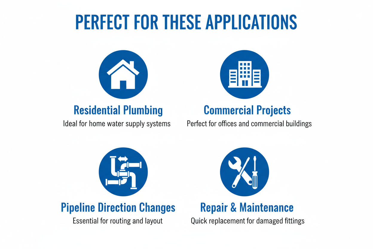 Applications for Elbow G.I. Fitting - residential plumbing, commercial projects, pipeline direction changes, repair and maintenance