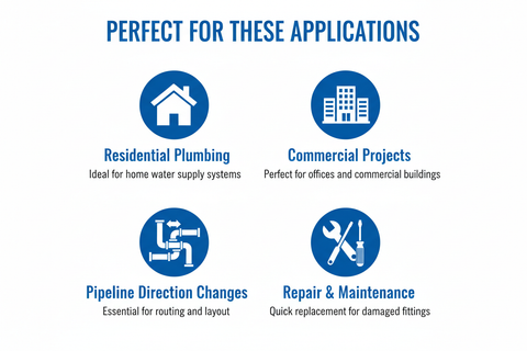 Applications for Elbow G.I. Fitting - residential plumbing, commercial projects, pipeline direction changes, repair and maintenance