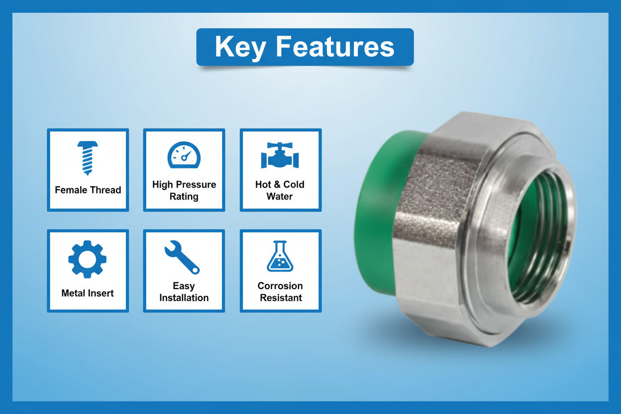 Features and benefits of PN-25 certified union female adaptor PPRc fitting