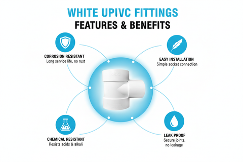 White UPVC Reducer Tee Features - Corrosion Resistant, Easy Installation, Chemical Resistant, Leak Proof