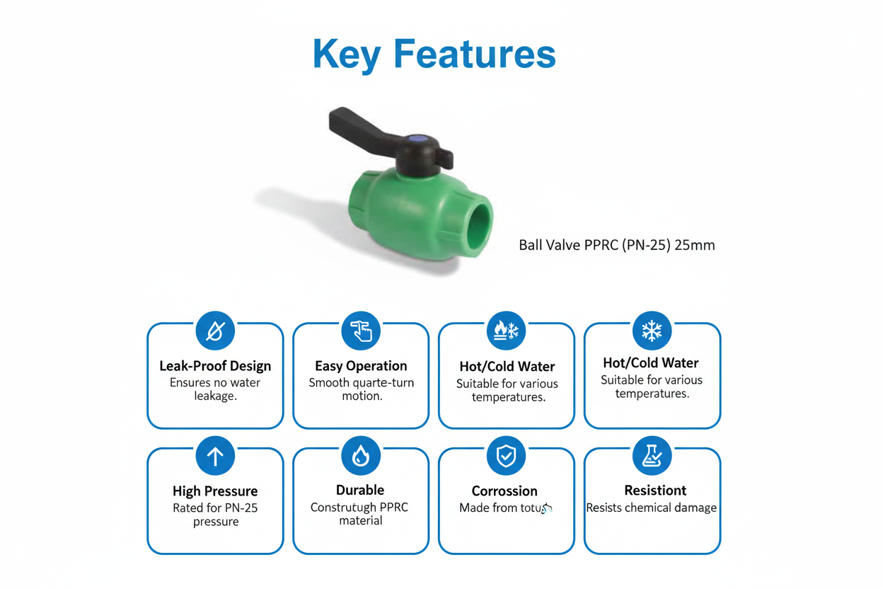 Ball Valve PPRC PN-25 25mm Product Features