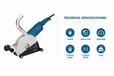 Bosch GNF35A Technical Specifications - 1400W Power, 150mm Disc, 9300 RPM