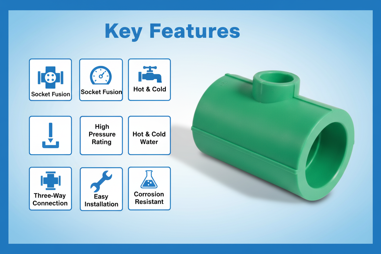 Features and benefits of PN-25 certified reducing tee PPRc fitting