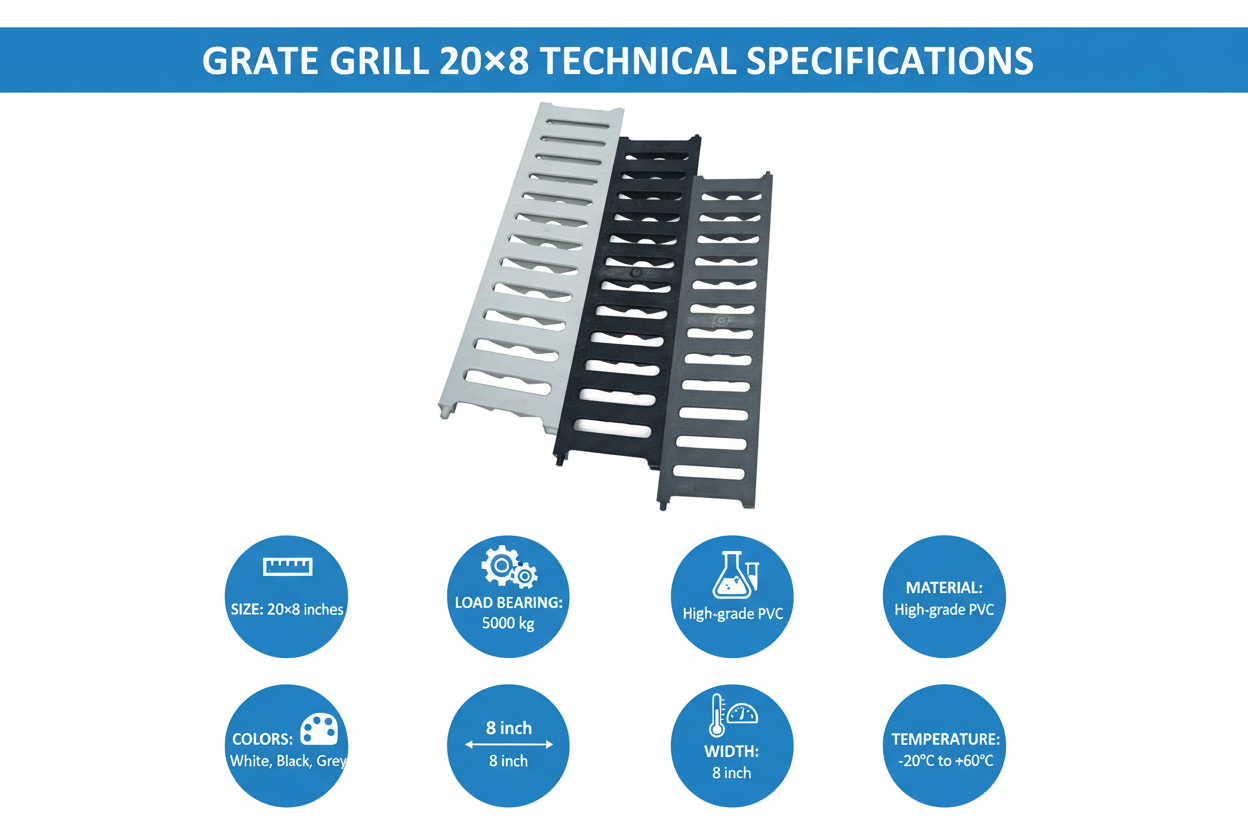 GRATE GRILL 20×8 Technical Specifications - All Colors - 5000kg Load Capacity