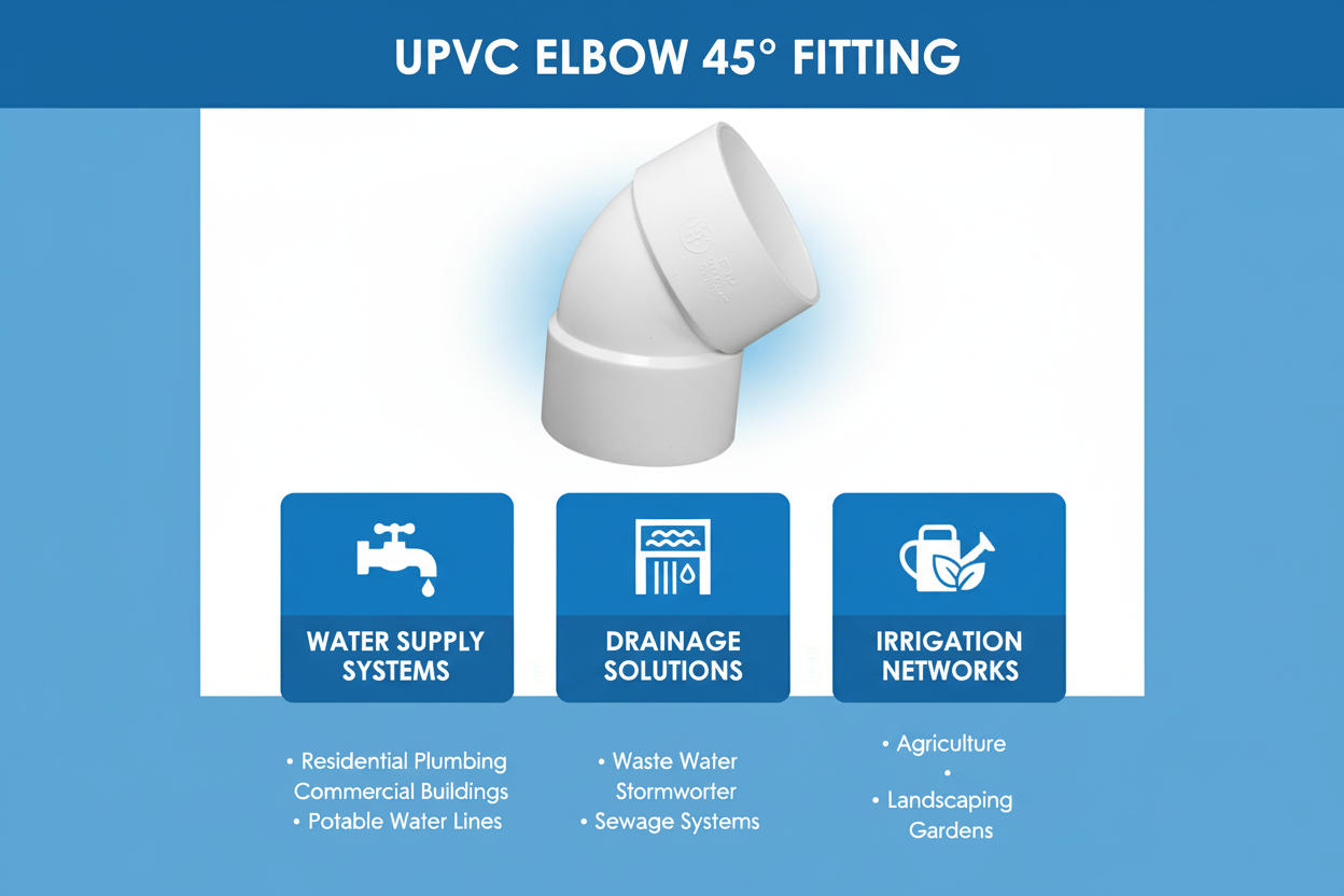 UPVC Elbow 45° Applications - Water Supply, Drainage, Irrigation Systems