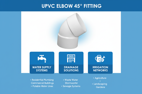 UPVC Elbow 45° Applications - Water Supply, Drainage, Irrigation Systems