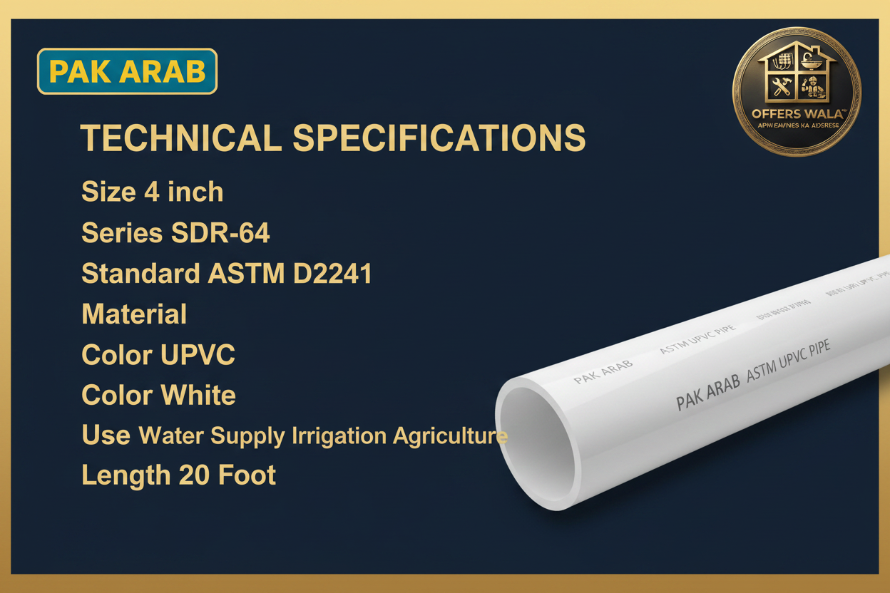 Pak Arab UPVC Pipe 4 inch SDR-64 White Technical Specifications