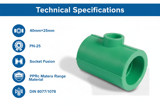 Technical specifications for reducing tee PPRc 40mm×25mm PN-25