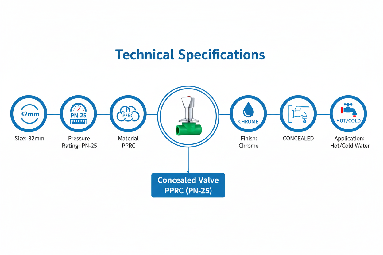 Concealed Valve PPRC PN-25 32mm Technical Specifications