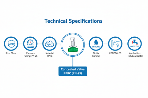 Concealed Valve PPRC PN-25 32mm Technical Specifications
