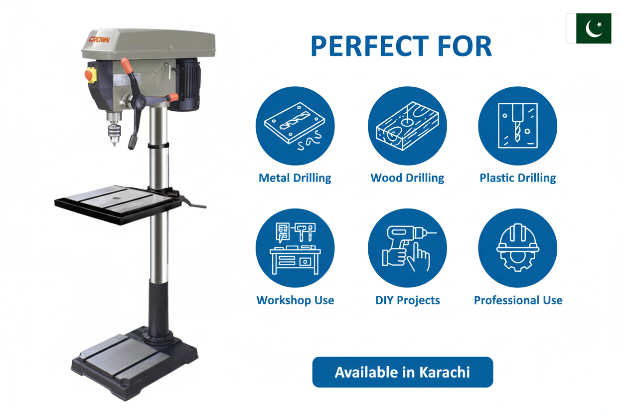 Crown CT32018 Applications - Metal Drilling, Wood Drilling, Workshop Use
