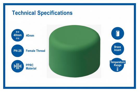 PPRC Endcap 40mm Technical Specifications - PN-25 pressure rating