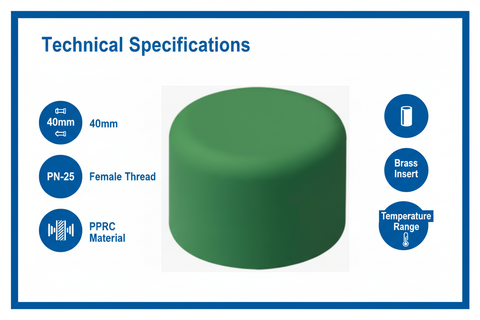 PPRC Endcap 40mm Technical Specifications - PN-25 pressure rating