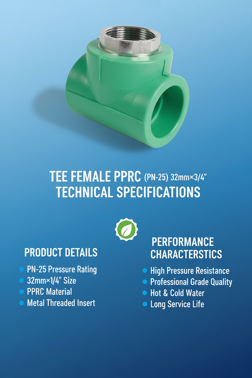 Tee Female PPRC PN-25 32mm×3/4 inch Technical Specifications