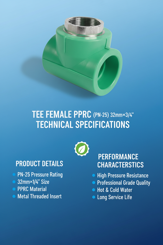 Tee Female PPRC PN-25 32mm×3/4 inch Technical Specifications