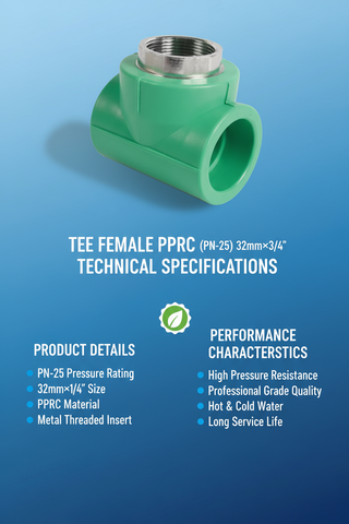 Tee Female PPRC PN-25 32mm×3/4 inch Technical Specifications