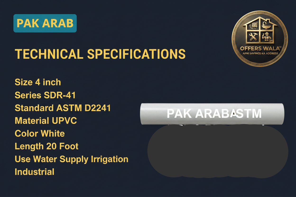 Pak Arab UPVC Pipe 4 inch SDR-41 White Technical Specifications