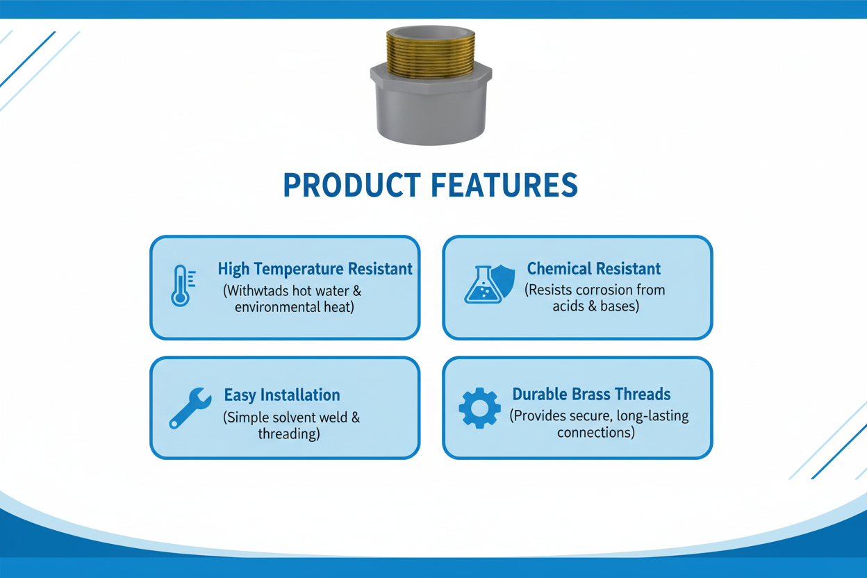 Product features - High Temperature Resistant, Chemical Resistant, Easy Installation, Durable Brass Threads