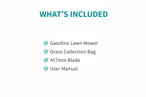 WADFOW WGM2A18 Package Contents - Gasoline Lawn Mower, Grass Bag, Blade
