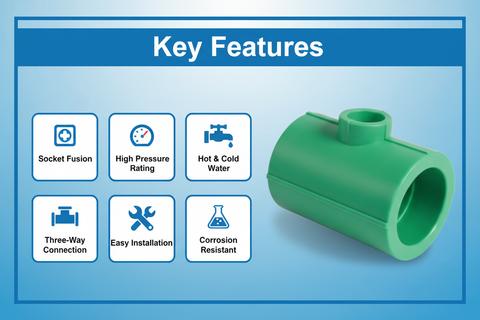 Features and benefits of PN-25 certified reducing tee PPRc fitting
