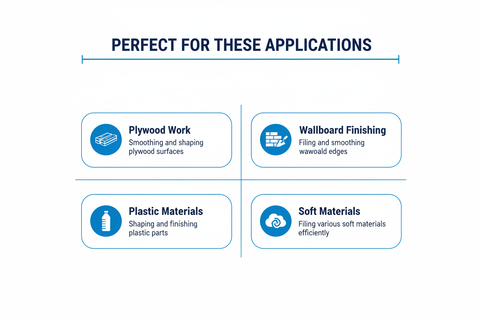 Perfect applications - plywood work, wallboard finishing, plastic materials, soft materials