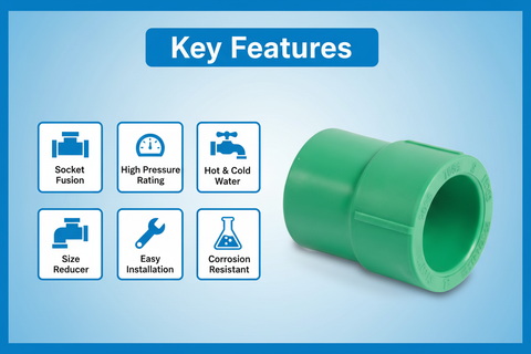 Features and benefits of PN-25 certified reducing socket PPRc fitting