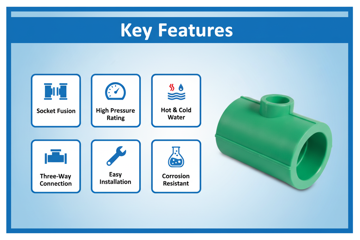 Features and benefits of PN-25 certified reducing tee PPRc fitting