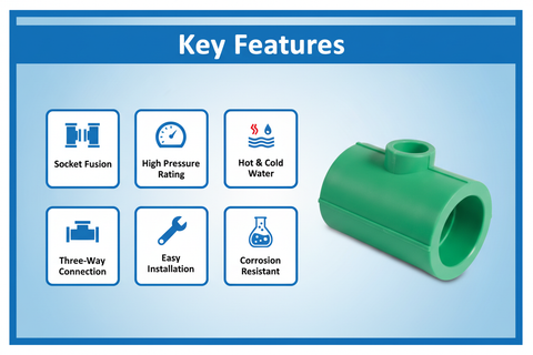 Features and benefits of PN-25 certified reducing tee PPRc fitting