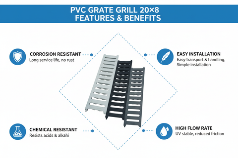 GRATE GRILL 20×8 Features & Benefits - Corrosion Resistant Easy Installation High Flow