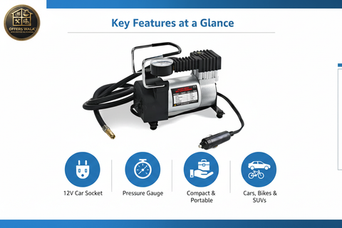 Maximus Air Compressor Key Features - 12V Tyre Inflator