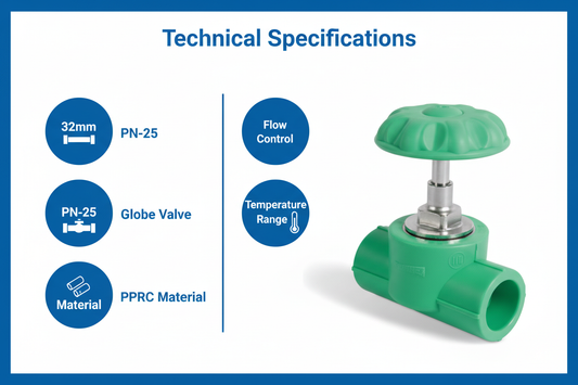 Globe Valve 32mm Technical Specifications - PN-25 pressure rating
