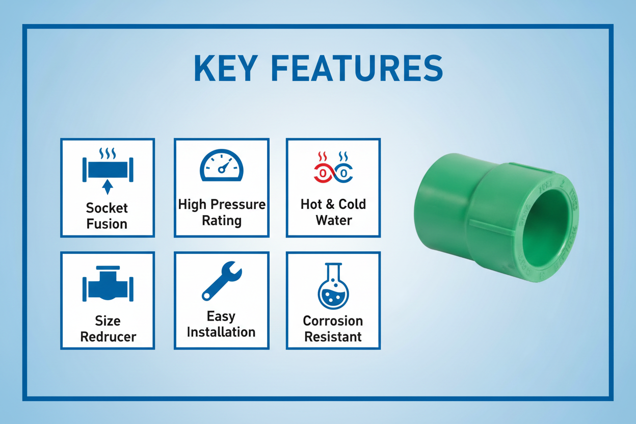 Features and benefits of PN-25 certified reducing socket PPRc fitting