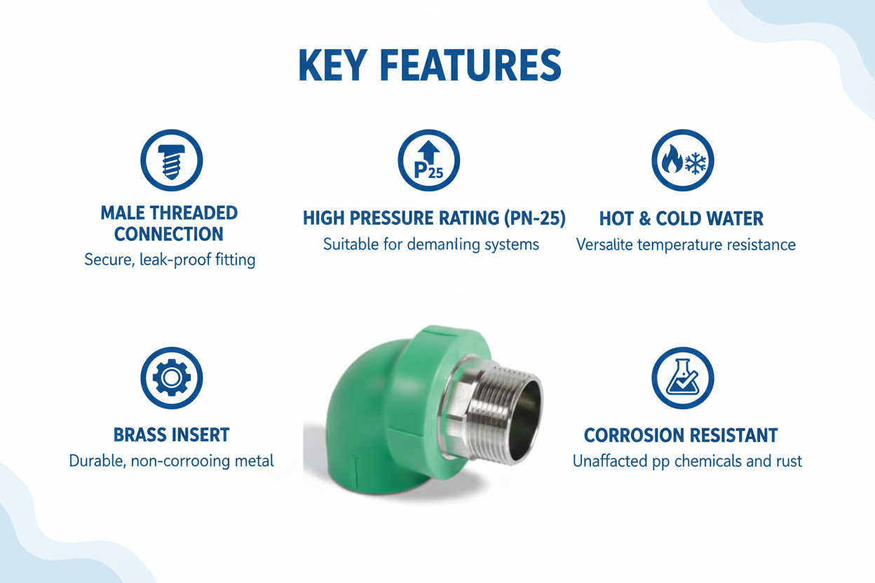 Elbow Male PPRC PN-25 25mm*1/2" Product Features