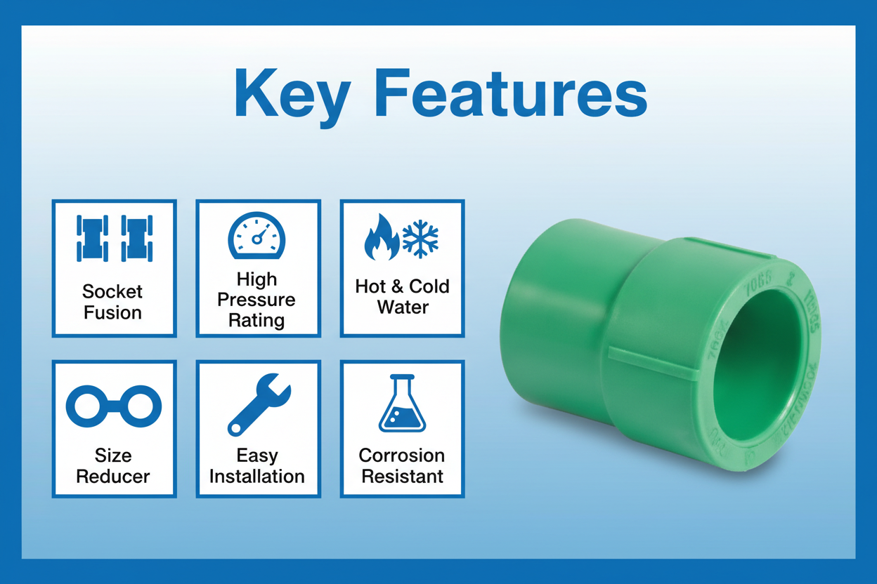 Features and benefits of PN-25 certified reducing socket PPRc fitting
