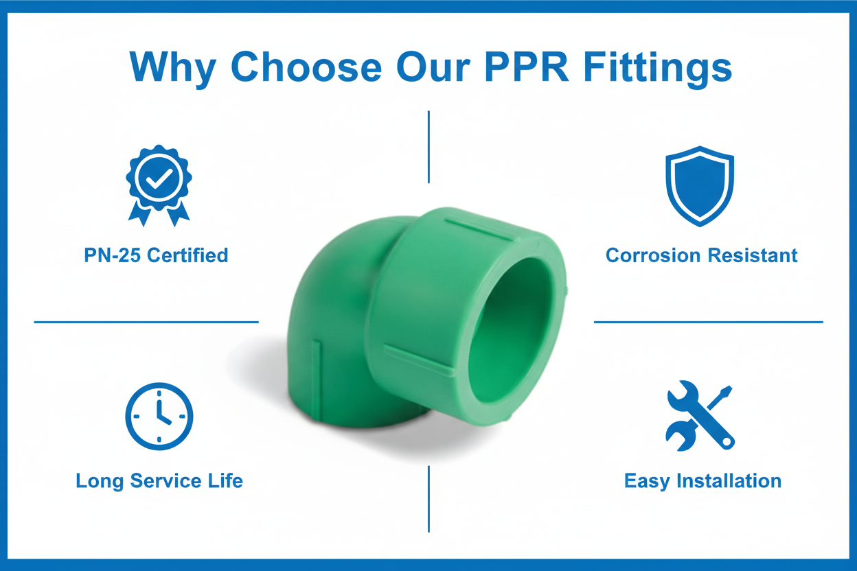Features and benefits of PN-25 certified reducing elbow PPRc fitting