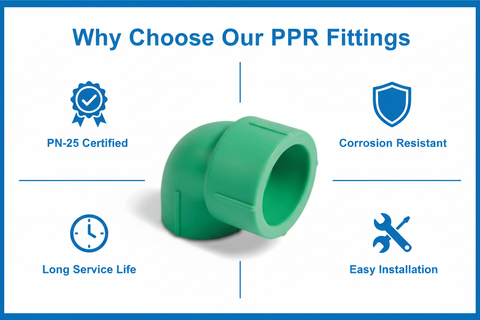 Features and benefits of PN-25 certified reducing elbow PPRc fitting