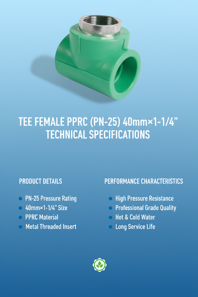 Tee Female PPRC PN-25 40mm×1-1/4 inch Technical Specifications