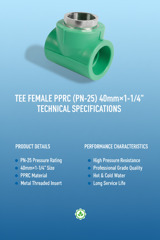 Tee Female PPRC PN-25 40mm×1-1/4 inch Technical Specifications