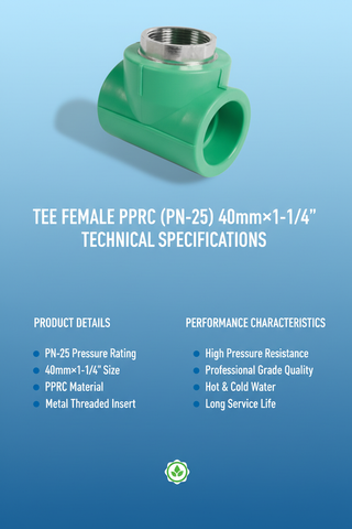 Tee Female PPRC PN-25 40mm×1-1/4 inch Technical Specifications